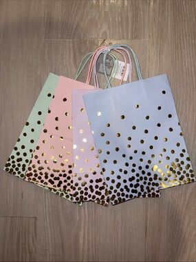 24 Spritz Pastel Polka Dot Tote Bags with Gold Dots - Mint, Pink, Lavender, Blue